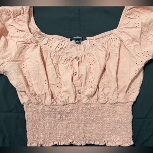 Ambiance Blush Eyelet Smocked Blouse